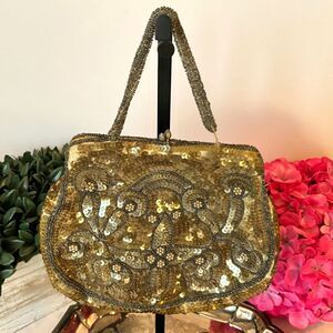 Beautiful Victorian era sequined handbag, purse, pocketbook, handmade in Belgium